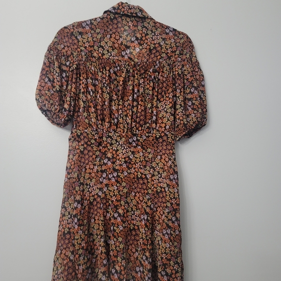 Free PeopleBonnie Floral Print Point Collar V-Neck Button Front Puff Short Sleev - Picture 4 of 11